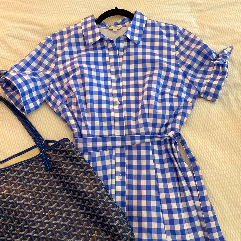 Talbots cotton blue gingham dress